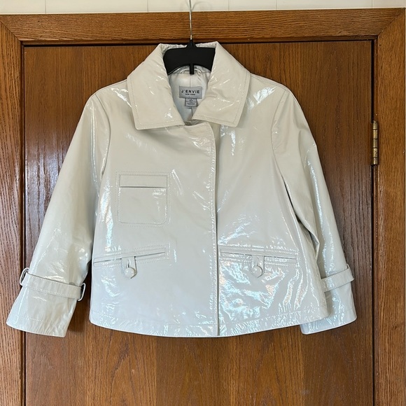 Vintage J'Envie Cream Patent Leather Moto Jacket - Picture 1 of 16